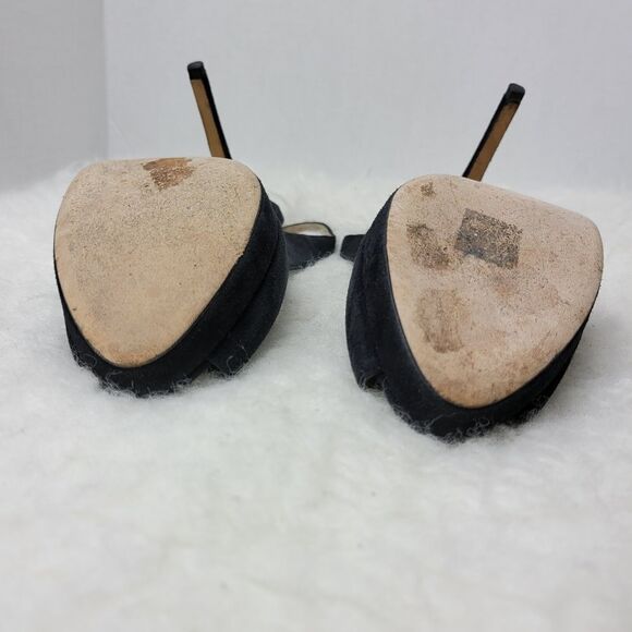 Jimmy Choo “Nova” Slingback Peep Toe Platform Pumps Black Satin Shoes Size 8 - Picture 7 of 11